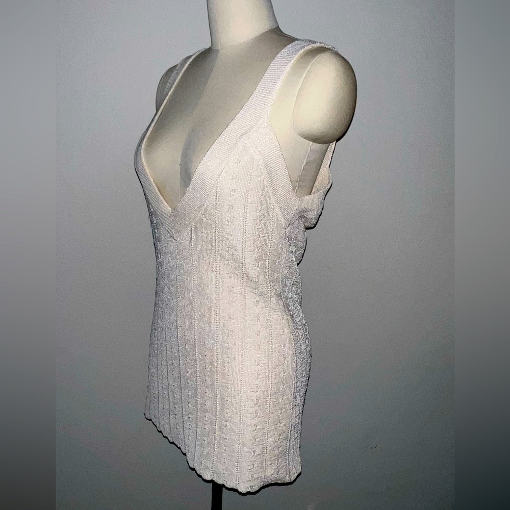 For Love & Lemons Mini Dress Low V-Neck and Back Knit Size Large Cream Color